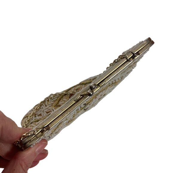 Vintage Floral Beaded Handbag Evening Bag Chain Strap Feminine Victorian Regency - Picture 8 of 10